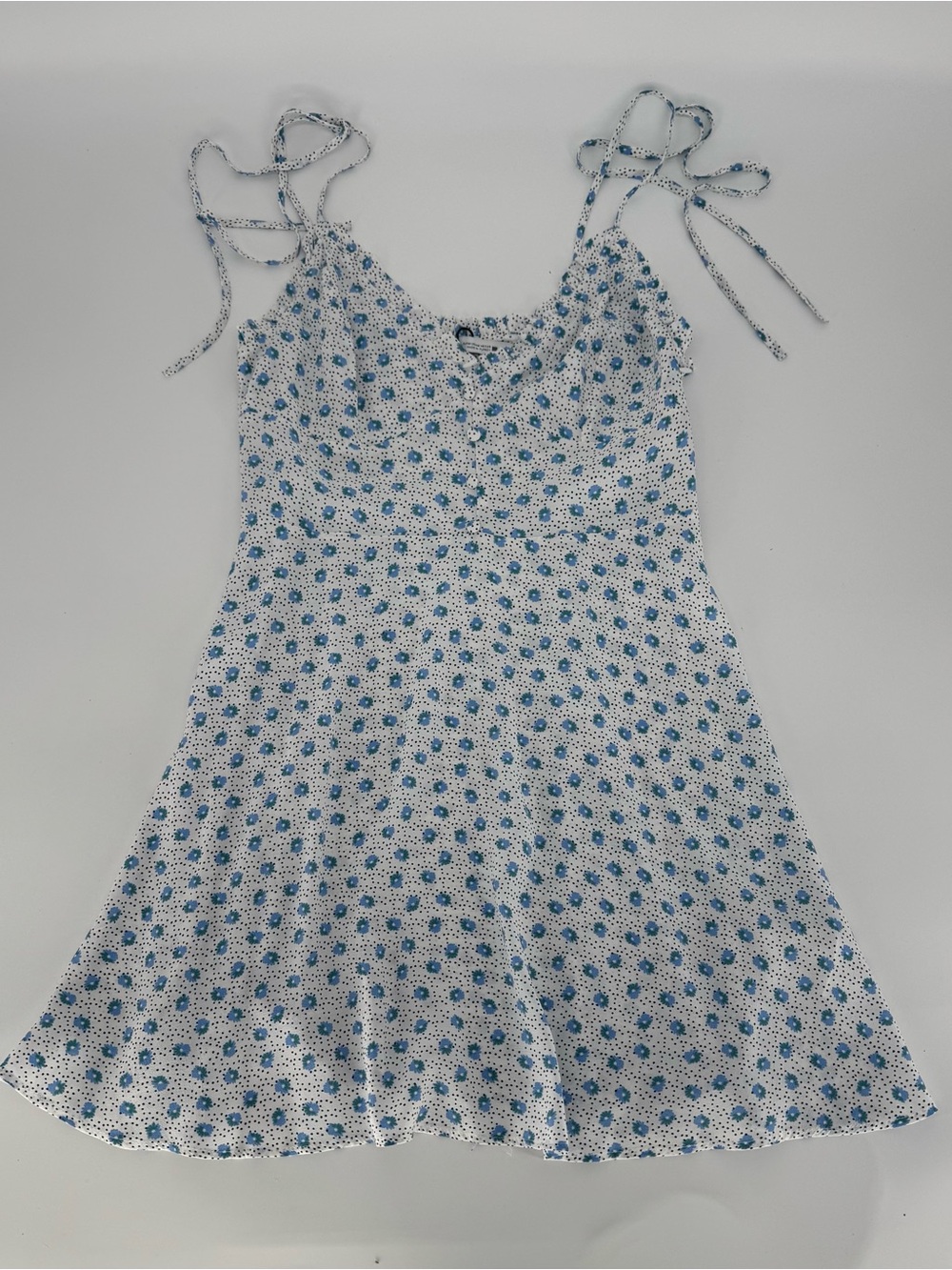 Zara Women White Mini Dress with Blue Floral Print Sise Medium